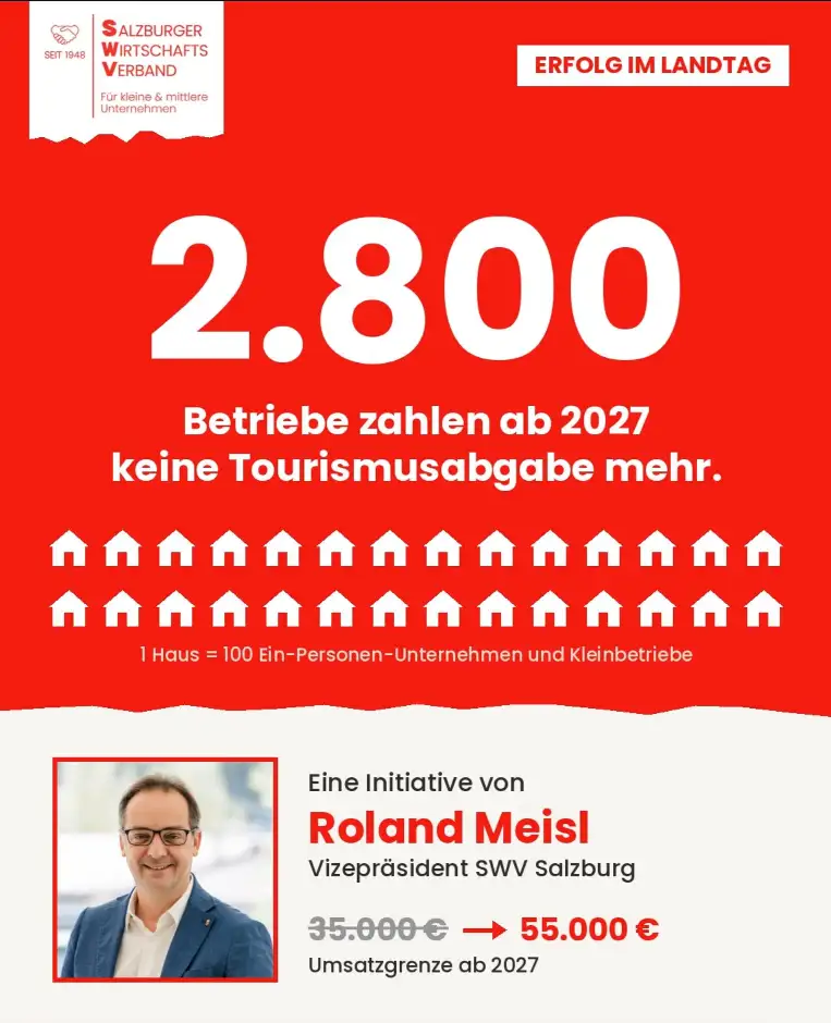 2.800 Betriebe von Tourismusabgabe entlastet - eine Initiative von Roland Meisl, Landtagsabgeordneter im Salzburger Landtag